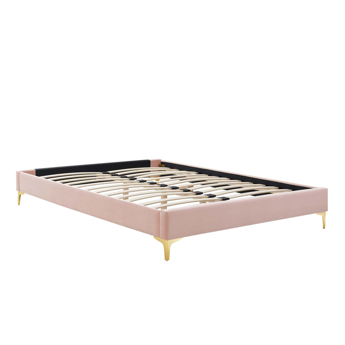 Sutton Performance Velvet Bed Frame by Modway in blush pink velvet with gold legs and slats on Tampa Home & Garden Store