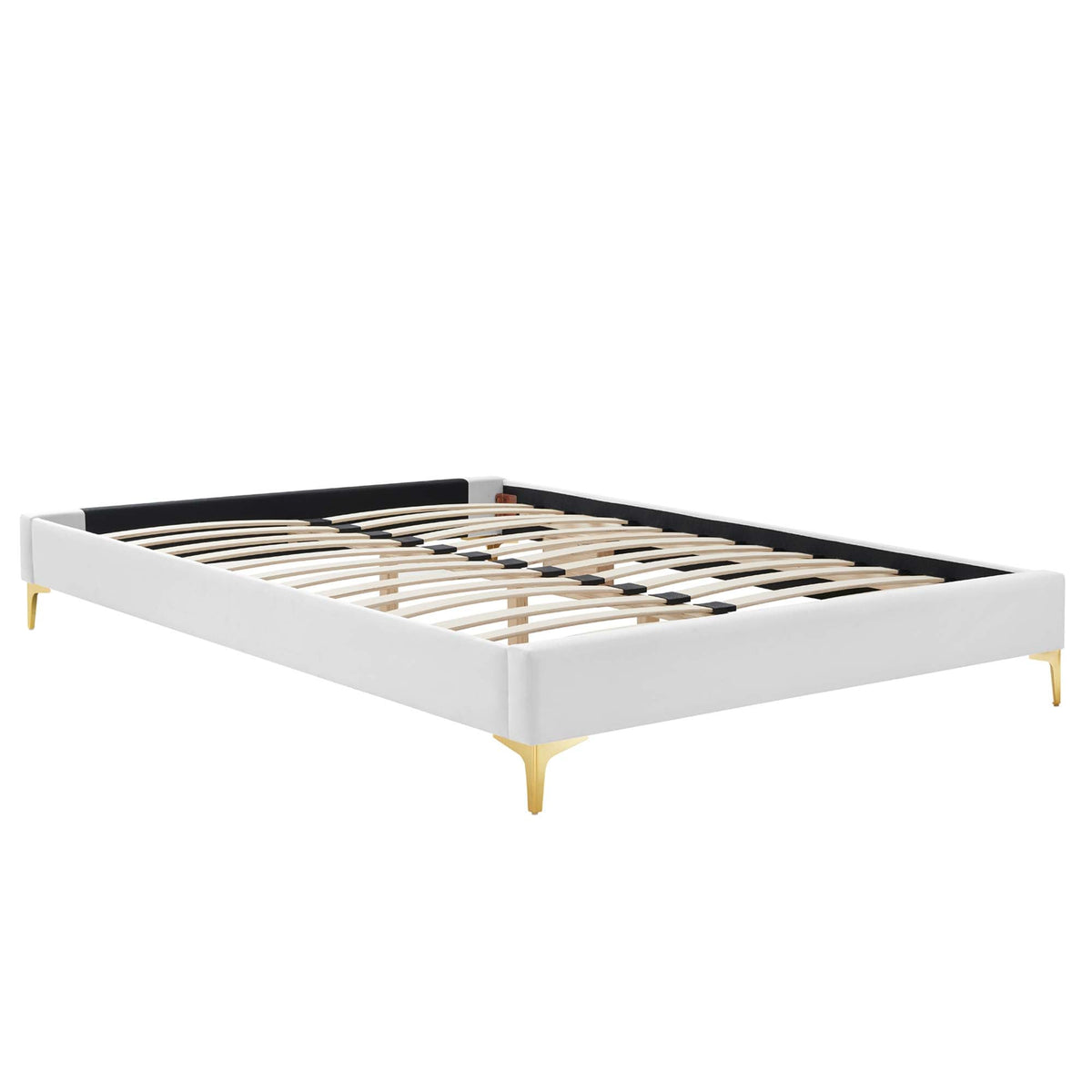 Sutton Performance Velvet Bed Frame by Modway white frame with gold legs and slats on Tampa Home & Garden Store