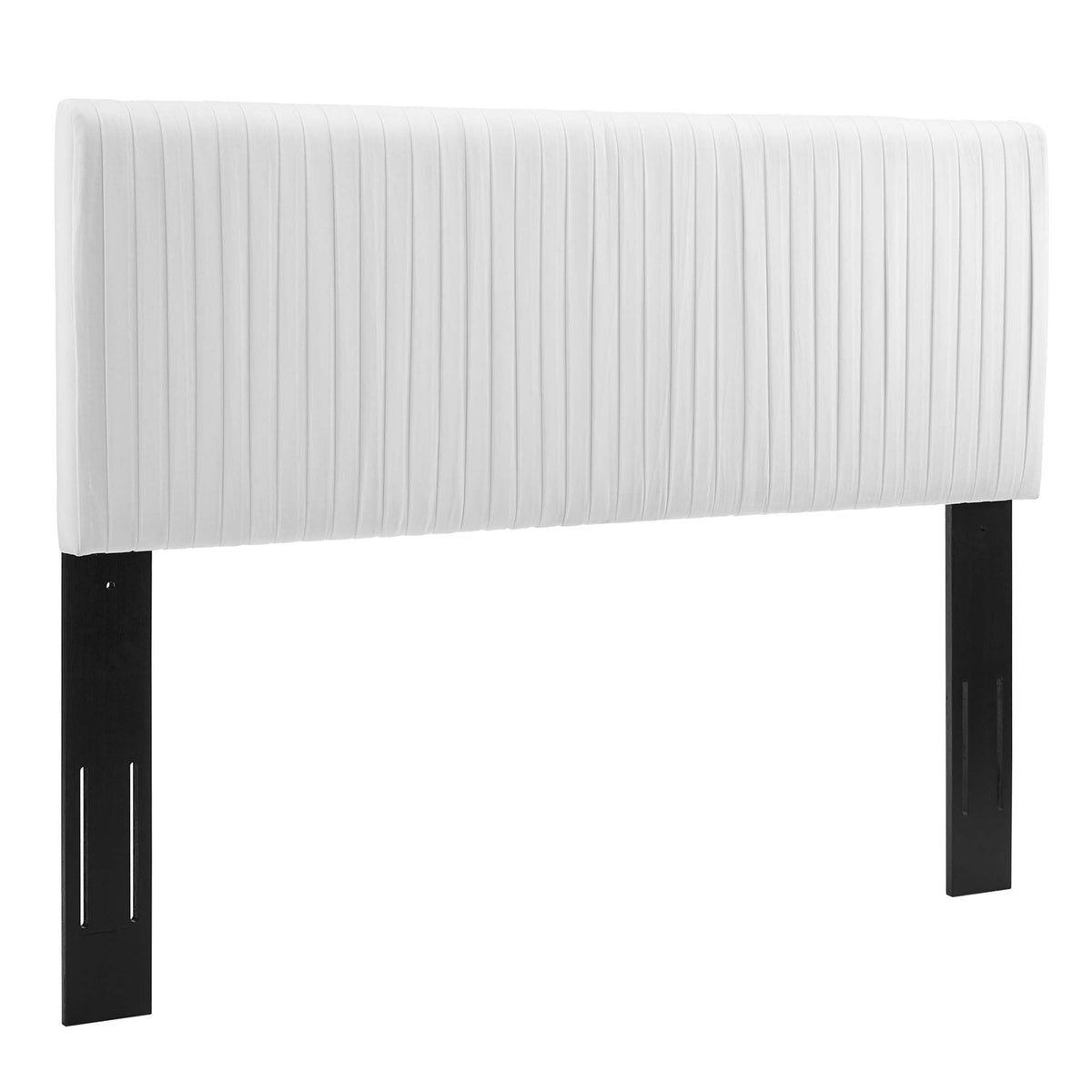 Eloise Channel Tufted Velvet Headboard in white with vertical tufting and black legs on Tampa Home & Garden Store