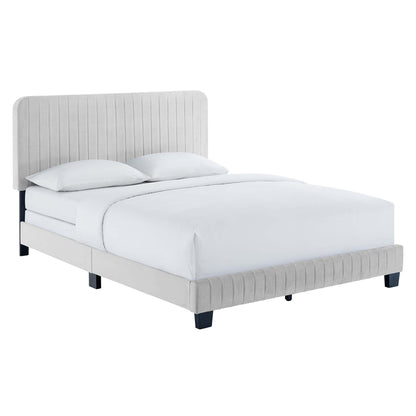 Celine Channel Tufted Performance Velvet Full Bed with gray fabric and bed skirt by Modway on Tampa Home & Garden Store