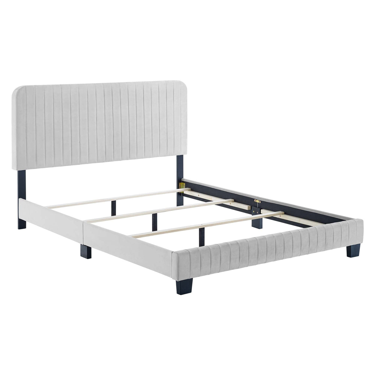 Celine Channel Tufted Performance Velvet Full Bed with light gray headboard and navy rails on Tampa Home & Garden Store