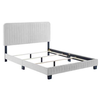 Celine Channel Tufted Performance Velvet Full Bed with light gray headboard and navy rails on Tampa Home & Garden Store