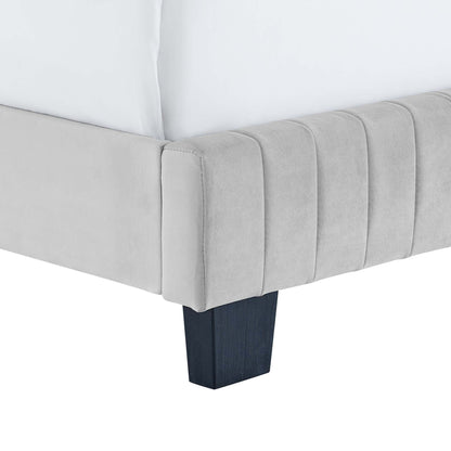 Celine Channel Tufted Performance Velvet Bed by Modway, light gray with vertical tufting on Tampa Home & Garden Store
