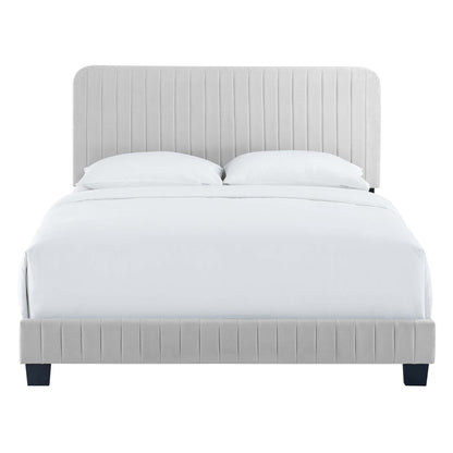 Celine Channel Tufted Velvet Full Bed by Modway, light grey headboard with channels on Tampa Home & Garden Store