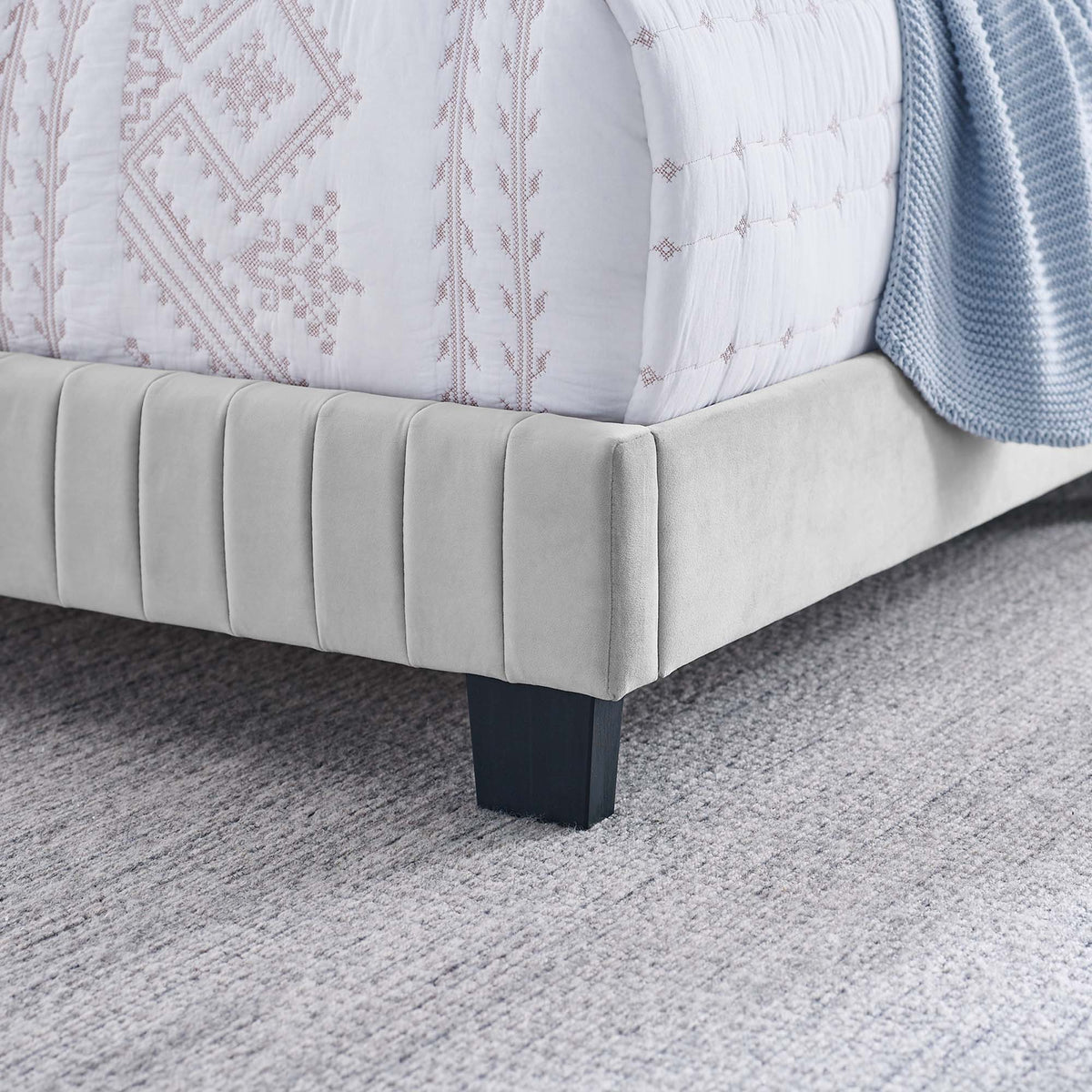 Celine Channel Tufted Full Bed in light grey velvet HouseOfZazla on Tampa Home & Garden Store