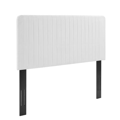Milenna channel tufted white fabric headboard full/queen with black metal legs HouseOfZazla on Tampa Home & Garden Store