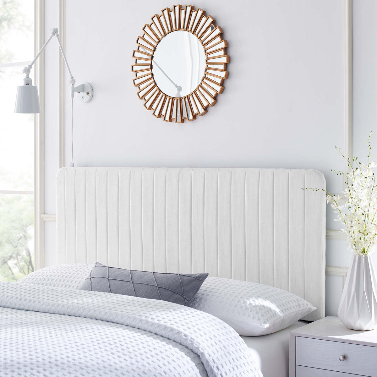 Milenna Channel Tufted Headboard F/Q white fabric with vertical channels by HouseOfZazla on Tampa Home & Garden Store