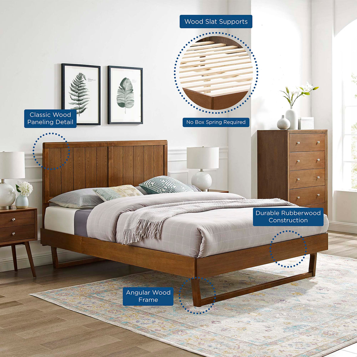 Alana Wood Platform Bed with Angular Frame by Modway in warm wood finish on Tampa Home & Garden Store