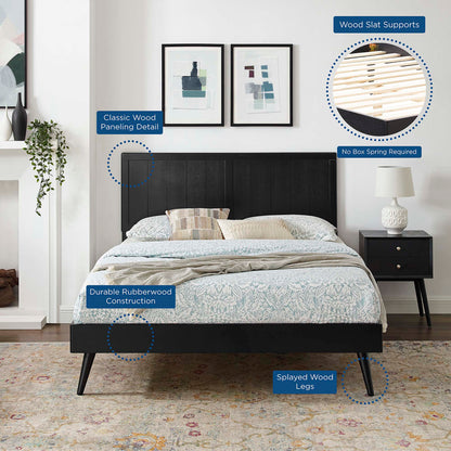 Alana Wood Platform Bed with Splayed Legs by Modway; black frame, paneled headboard, tapered legs on Tampa Home & Garden Store