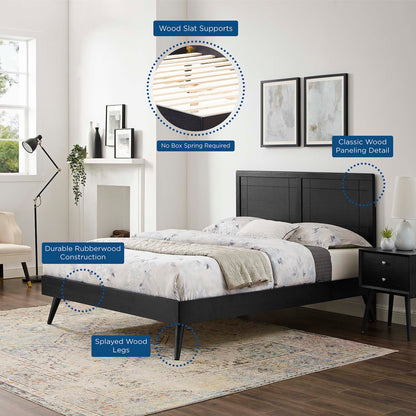 Marlee Wood Platform Bed with Splayed Legs by Modway in dark rubberwood; two beds in a bedroom on Tampa Home & Garden Store
