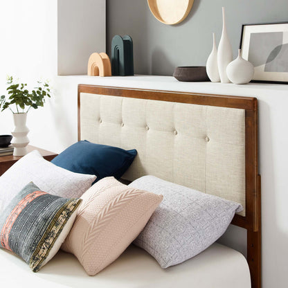 Willow Wood Queen Platform Bed with Angular Frame by Modway, beige upholstered headboard on Tampa Home & Garden Store