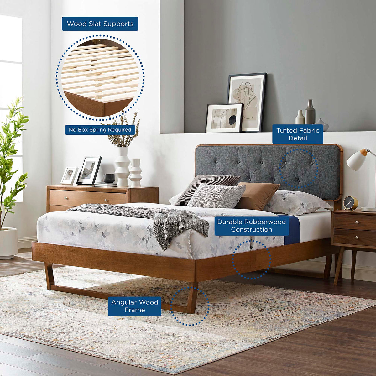Bridgette Wood Queen Platform Bed with Angular Frame by Modway, wood base on Tampa Home & Garden Store