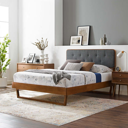 Bridgette Wood Queen Platform Bed with Angular Frame by Modway, wood frame and tufted gray upholstered headboard on Tampa Home & Garden Store