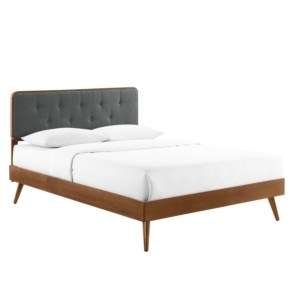 Stylish Twin Platform Bed With Splayed Wood Legs