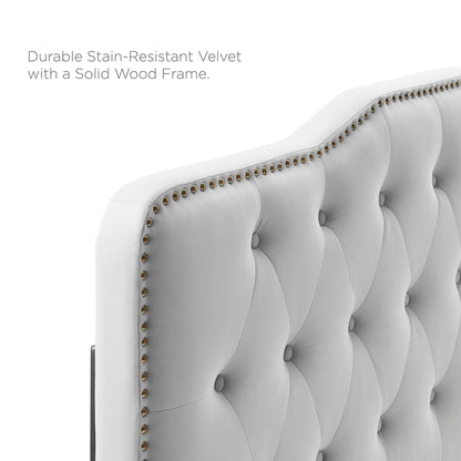 Sophia Tufted Velvet Headboard by Modway in light grey velvet with brass nailhead trim on frame on Tampa Home & Garden Store