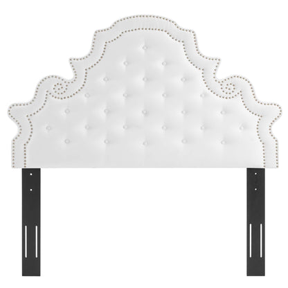 Gwyneth Tufted Performance Velvet Twin Platform Bed upholstered headboard nailhead trim on Tampa Home & Garden Store