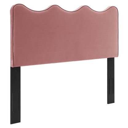 Athena headboard by Modway, blush pink velvet with scalloped top and black legs on Tampa Home & Garden Store