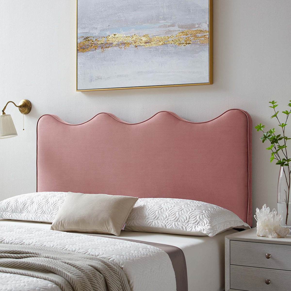 Athena Performance Velvet Headboard by Modway in blush pink velvet with curved silhouette on Tampa Home & Garden Store