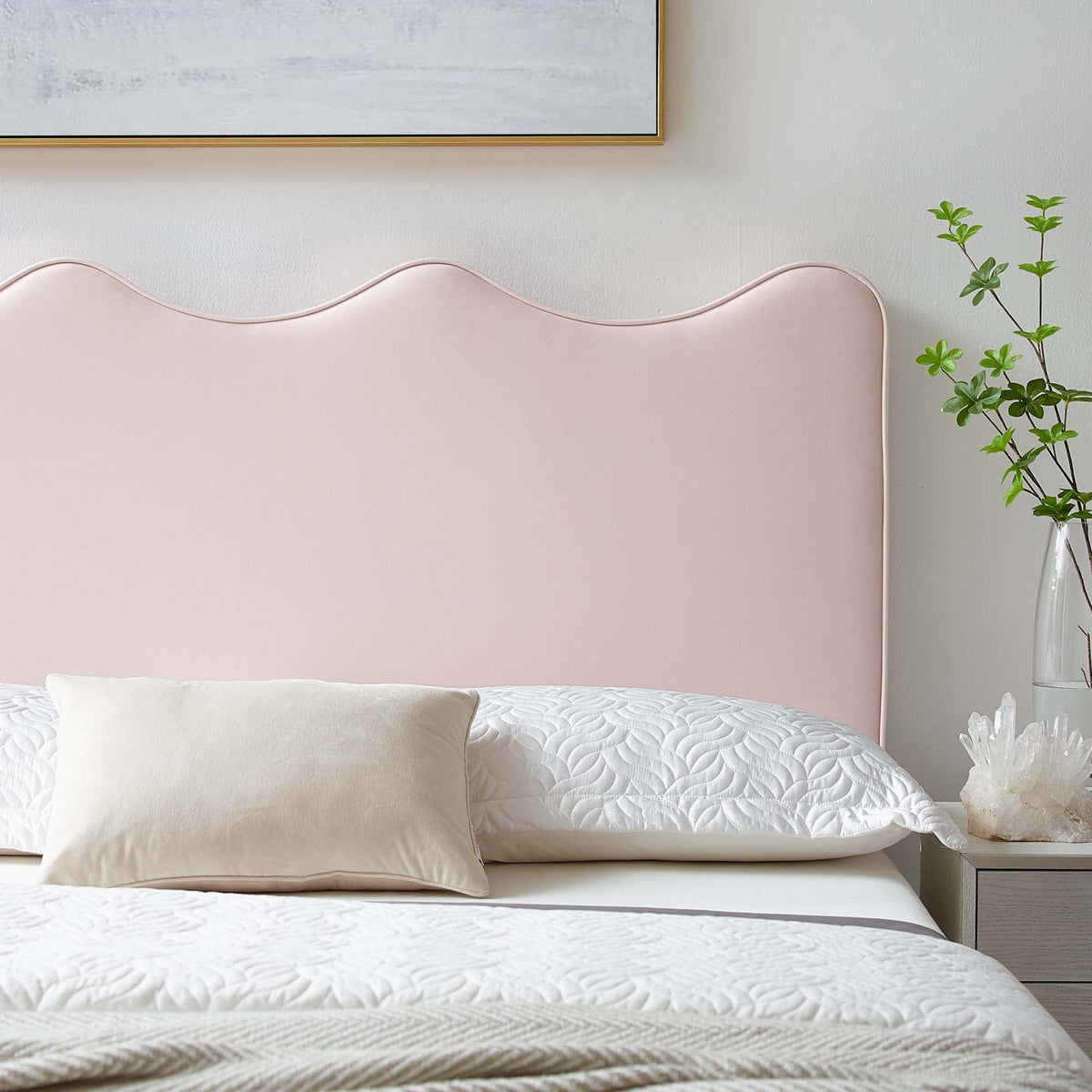 Athena Performance Velvet Headboard by Modway in blush pink velvet with curved scalloped top on Tampa Home & Garden Store