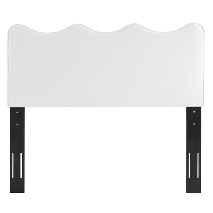 Athena velvet headboard white with wave top and black metal legs on Tampa Home & Garden Store