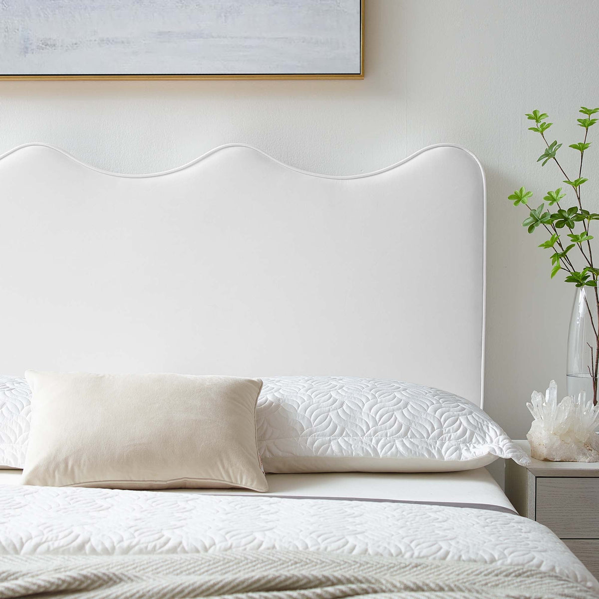 Athena Performance Velvet Headboard in white velvet with curved silhouette by Modway on Tampa Home & Garden Store