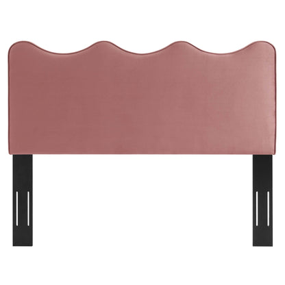 Athena Performance Velvet Headboard in dusty rose velvet with scalloped top and black metal legs on Tampa Home & Garden Store
