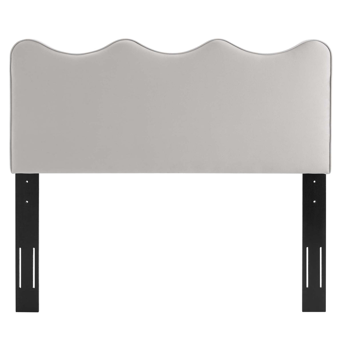 Athena velvet headboard in light gray with curved top and black legs HouseOfZazla on Tampa Home & Garden Store