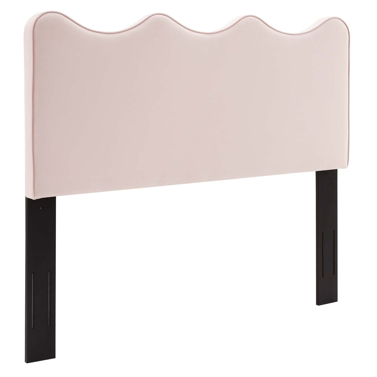 Athena Performance Velvet Headboard blush pink velvet with scalloped top and black legs on Tampa Home & Garden Store