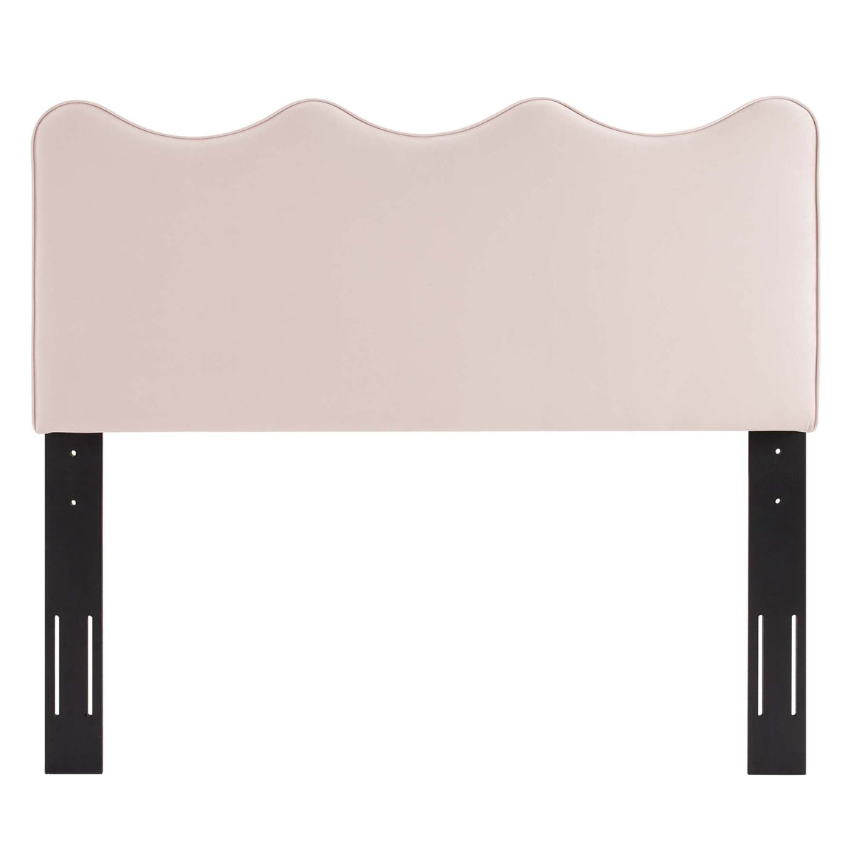 Athena Velvet Headboard blush pink with scalloped top and black metal legs by Modway on Tampa Home & Garden Store