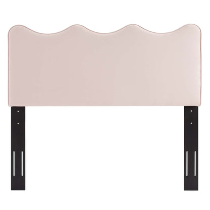 Athena Velvet Headboard blush pink with scalloped top and black metal legs by Modway on Tampa Home & Garden Store