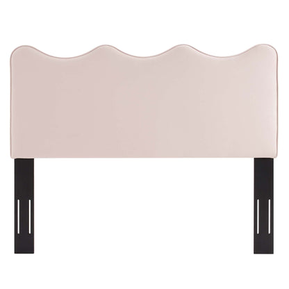 Athena Performance Velvet Headboard by Modway, blush pink velvet, curved scalloped top, black legs on Tampa Home & Garden Store
