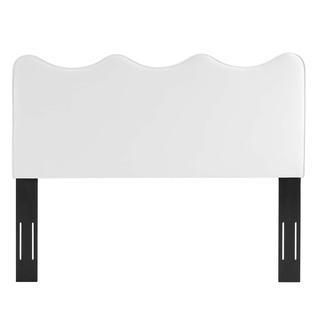 Athena velvet headboard white with a curved scalloped top and black legs on Tampa Home & Garden Store
