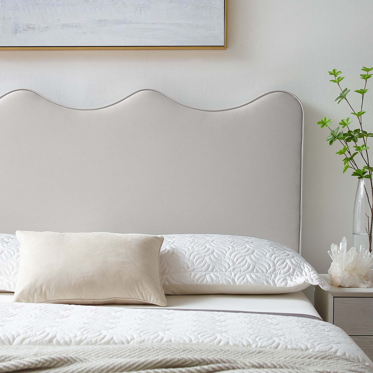 Athena Performance Velvet King/Cal King Headboard in light gray velvet with a curved top on Tampa Home & Garden Store