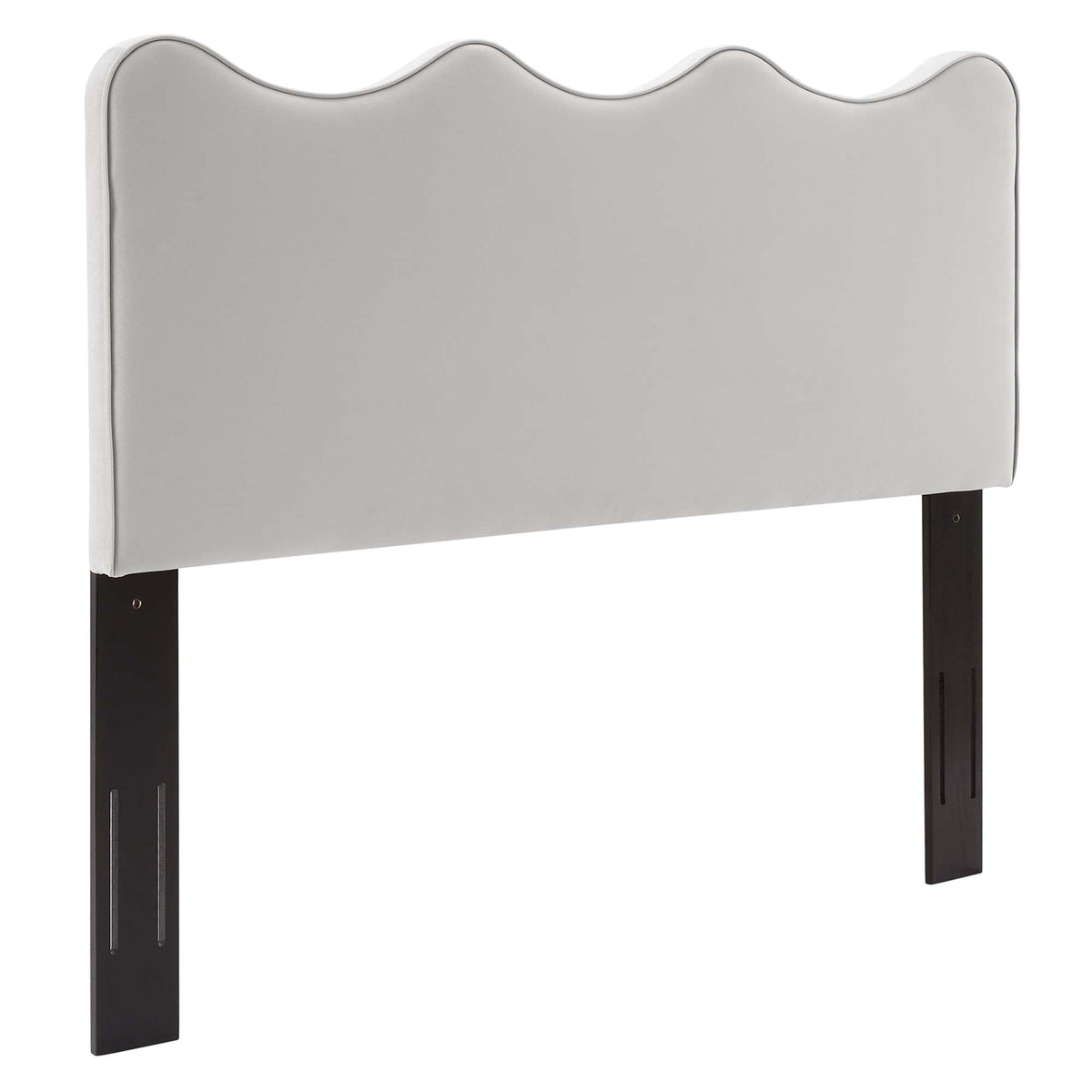 Performance Velvet King Platform Bed by HouseOfZazla gray velvet with dark wood legs on Tampa Home & Garden Store