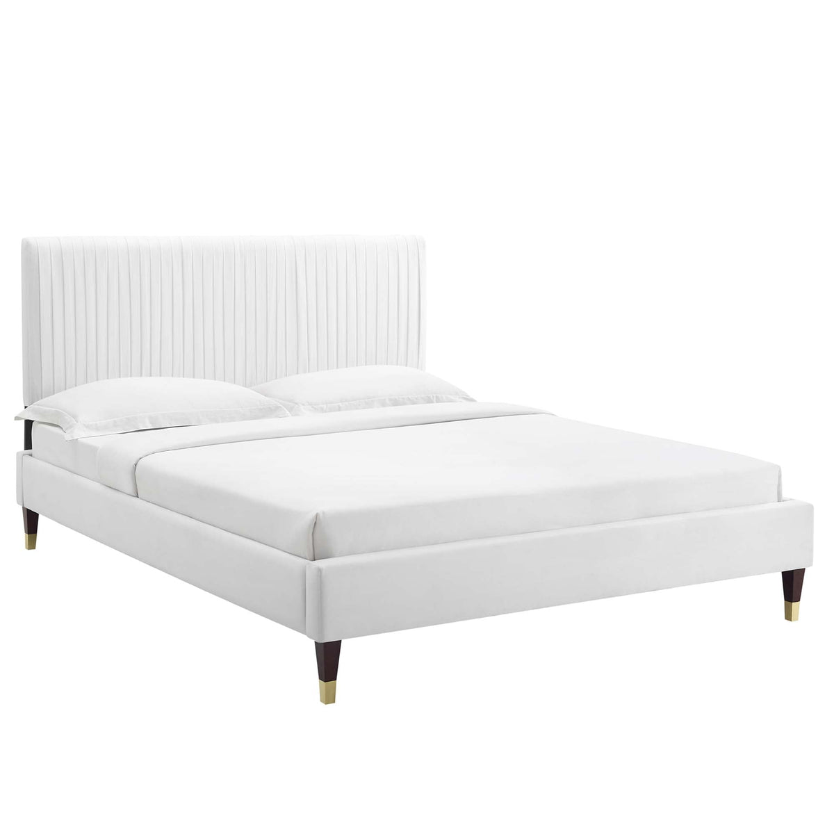Peyton Velvet Queen Platform Bed in white with vertical-channel tufted headboard by Modway on Tampa Home & Garden Store