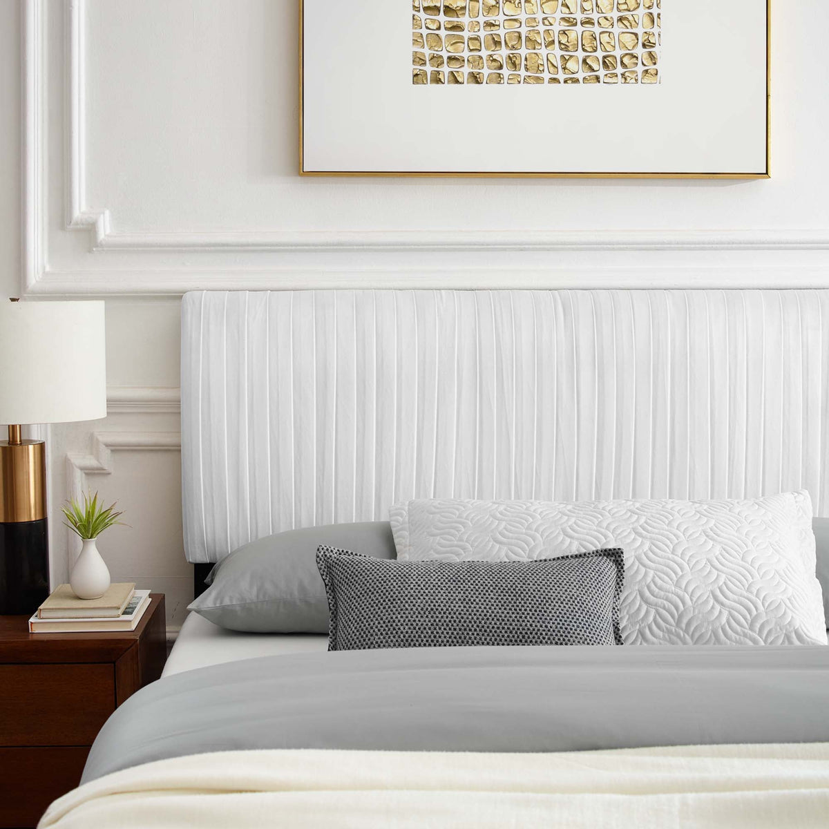 Peyton velvet queen platform bed by Modway in gray with channel-tufted headboard on Tampa Home & Garden Store