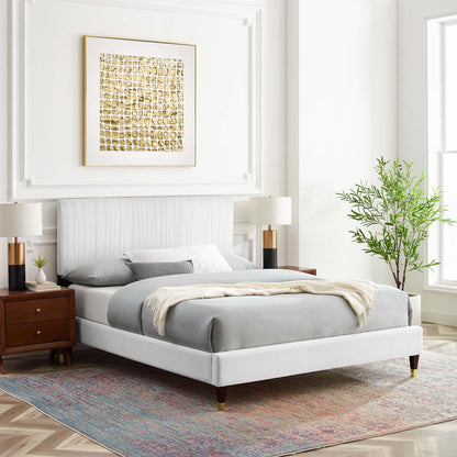 Peyton Velvet Queen Platform Bed by Modway with tall headboard and dark legs on Tampa Home & Garden Store