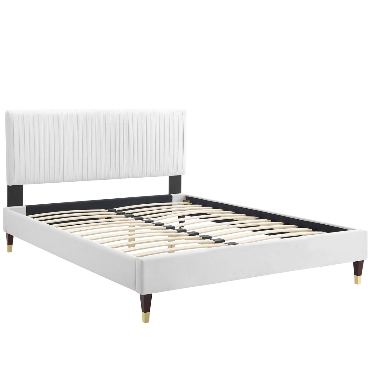 Peyton Velvet Queen Bed by Modway, white headboard with vertical channels, slatted base on Tampa Home & Garden Store