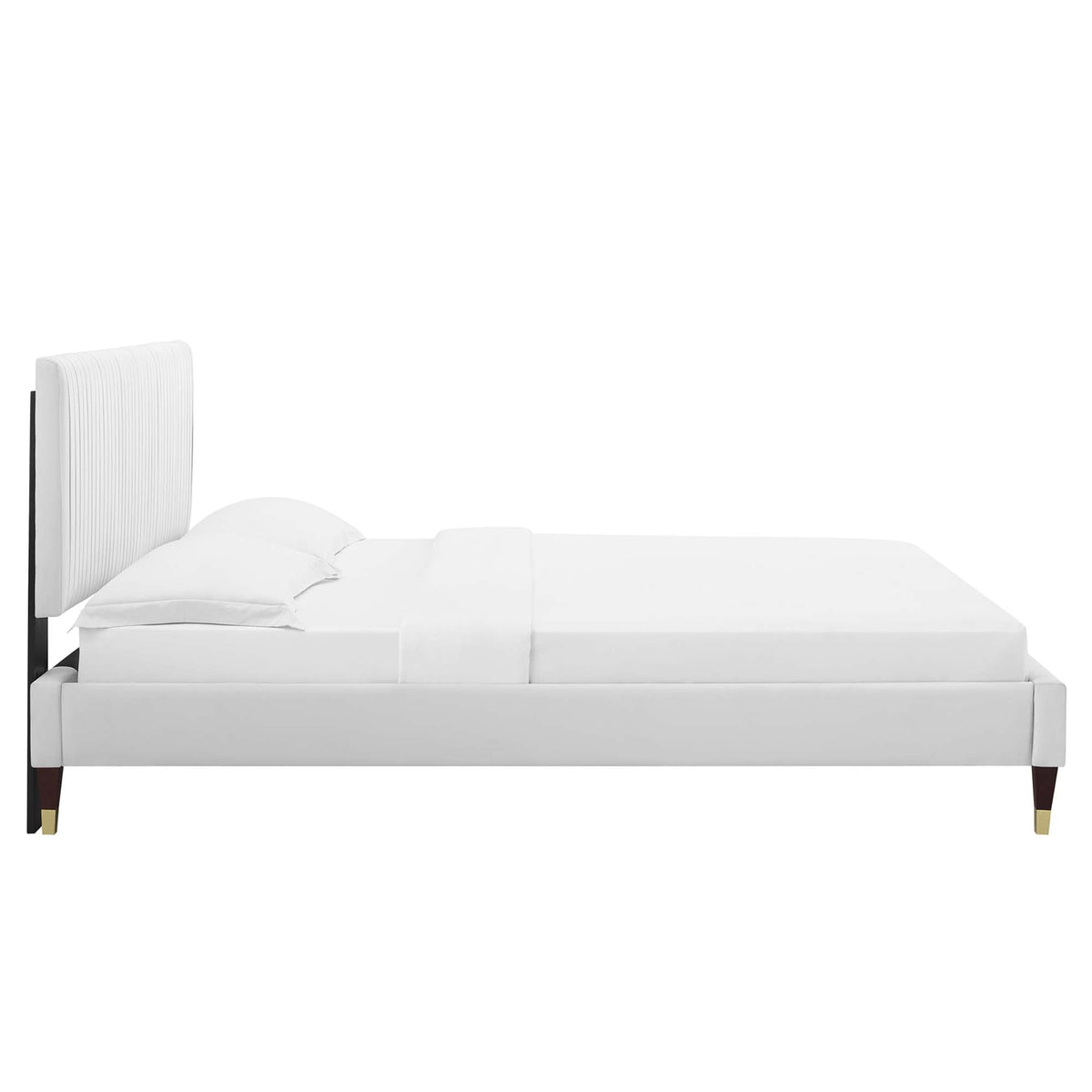 Peyton Performance Velvet Queen Platform Bed, white velvet, ribbed headboard by HouseOfZazla on Tampa Home & Garden Store