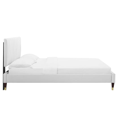 Peyton Performance Velvet Queen Platform Bed, white velvet, ribbed headboard by HouseOfZazla on Tampa Home & Garden Store