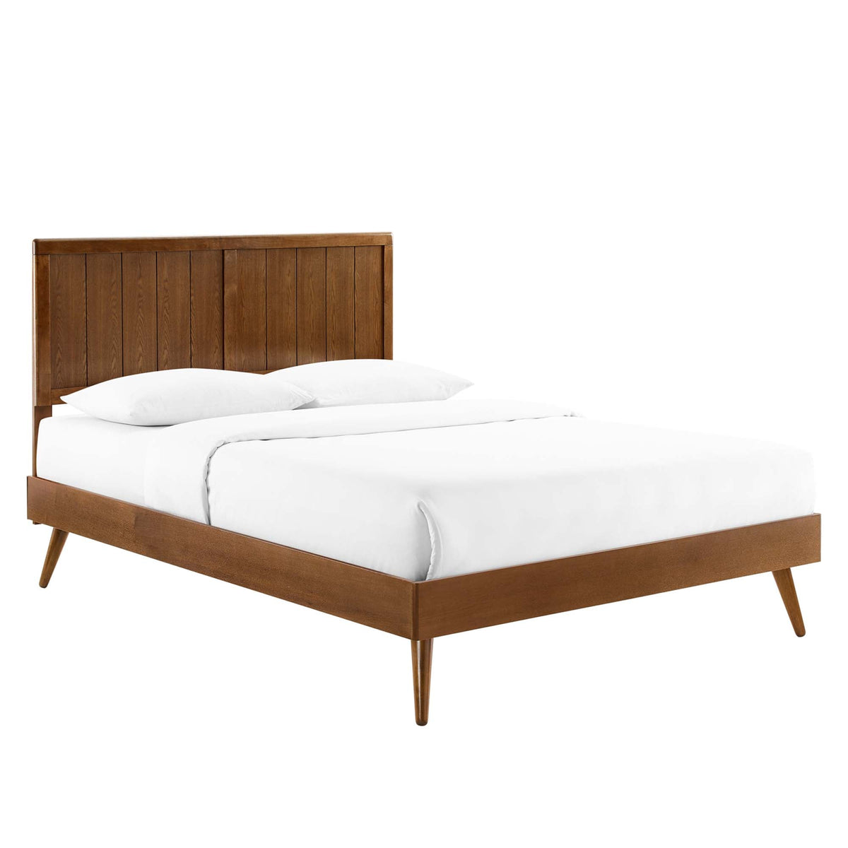 Alana Wood Platform Bed with slatted headboard and splayed legs in warm brown wood by Modway on Tampa Home & Garden Store