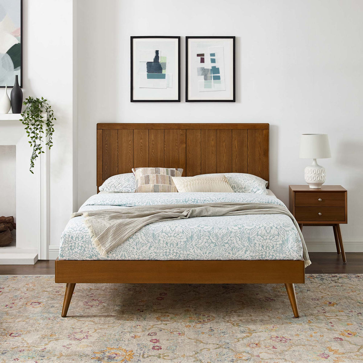 Alana Wood Platform Bed with Splayed Legs by Modway in walnut finish on Tampa Home & Garden Store