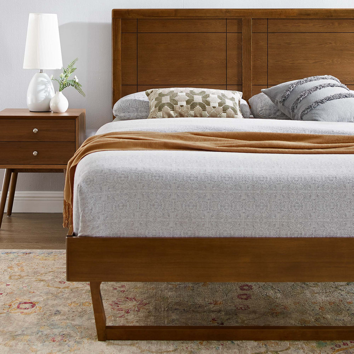 Marlee Wood King Platform Bed With Angular Frame by Modway in warm wood finish on Tampa Home & Garden Store