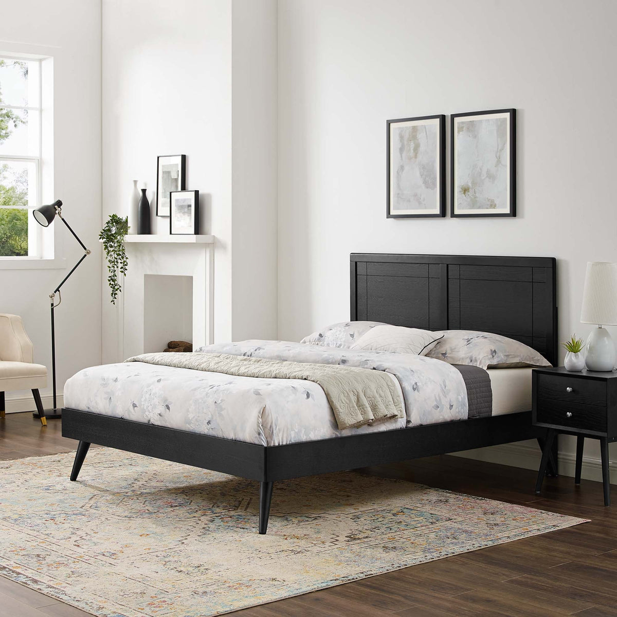 Marlee Wood Platform Bed with Splayed Legs by Modway, dark wood frame on Tampa Home & Garden Store