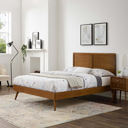 Marlee Wood Platform Bed with Splayed Legs in oak finish by HouseOfZazla in a modern bedroom on Tampa Home & Garden Store