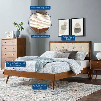 Willow Wood full platform bed with splayed wood legs and tufted fabric headboard Modway on Tampa Home & Garden Store