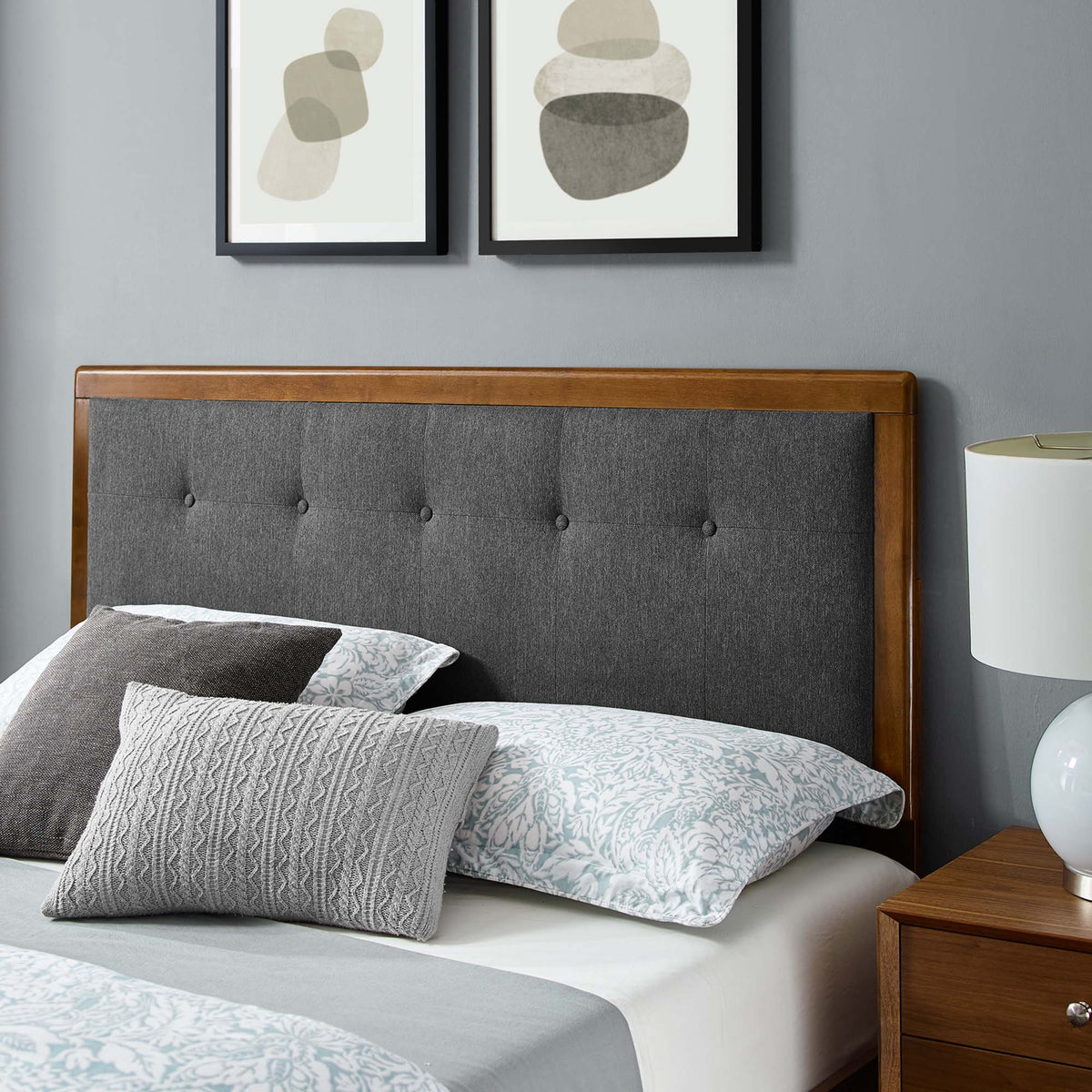 Willow Wood full platform bed with gray upholstered headboard and wood frame by Modway on Tampa Home & Garden Store