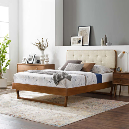 Bridgette Wood King Platform Bed with Angular Frame beige upholstered headboard HouseOfZazla on Tampa Home & Garden Store