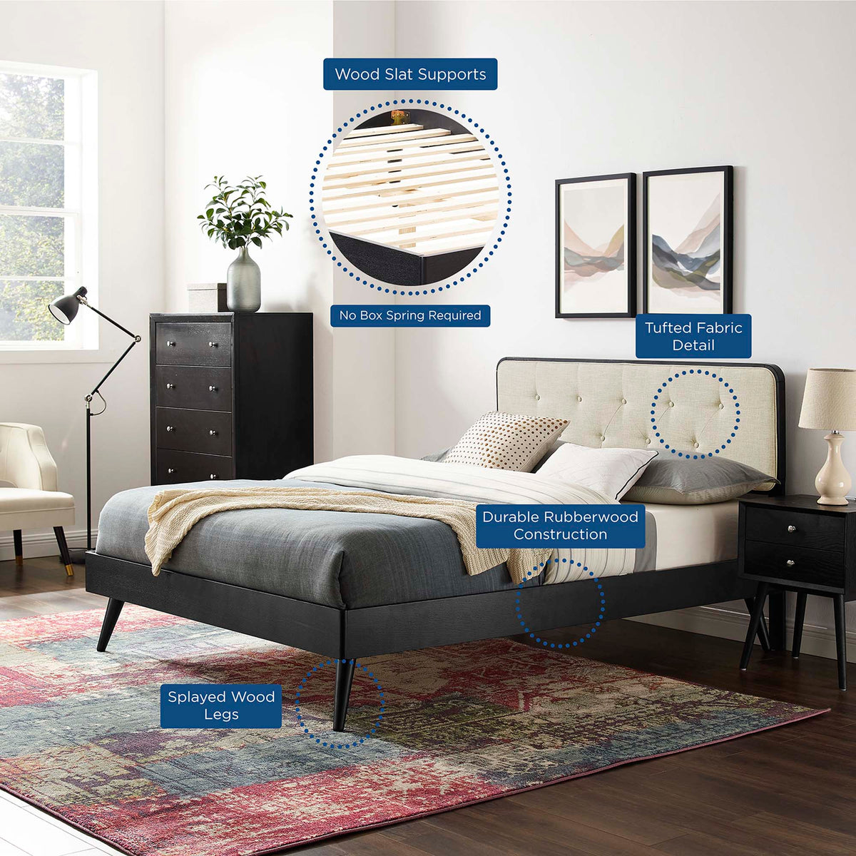 Bridgette Wood King Platform Bed with Splayed Legs by Modway in black wood on Tampa Home & Garden Store