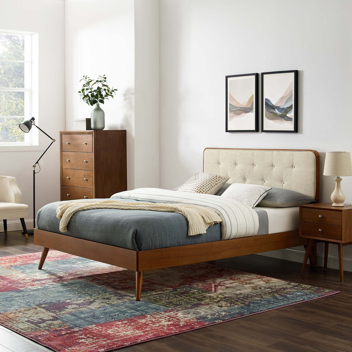 Bridgette Wood King Platform Bed with Splayed Legs by Modway, walnut wood bed frame on Tampa Home & Garden Store